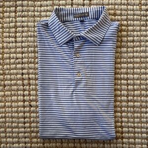 Peter Millar White and Blue Striped Polo Shirt